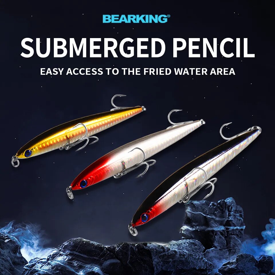 Retail Hot model 2017 Bearking penceil bait  fishing lures,Bear king 125mm 28g sinking baits minnow crankbait.