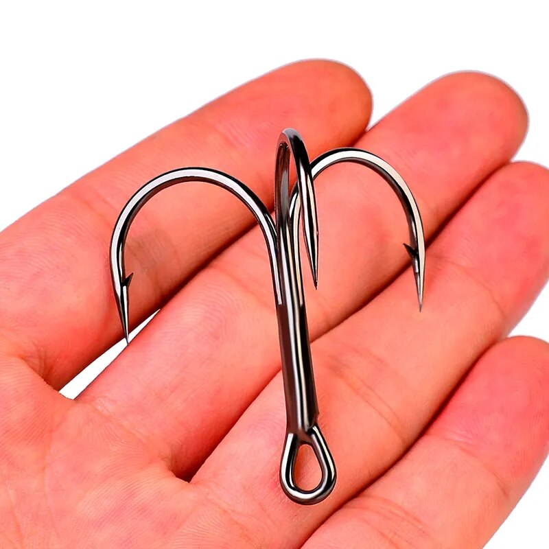 PROBEROS 10pcs/lot Saltwater Fishing Hook 1-2-4-6-8-10-12-2/0-3/0-4/0 High-Carbon Steel Fishhook High Strength Treble Hook Black