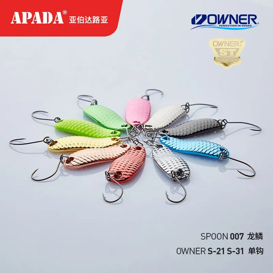 APADA Spoon 007 Loong Scale 2.5g/3.5g OWNER Single Hook 28-32mm Multicolor Metal little Spoon Fishing Lures