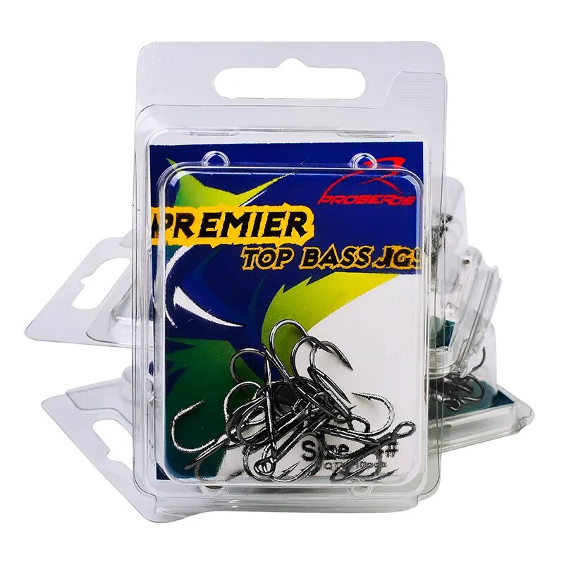 PROBEROS 10pcs/lot Saltwater Fishing Hook 1-2-4-6-8-10-12-2/0-3/0-4/0 High-Carbon Steel Fishhook High Strength Treble Hook Black