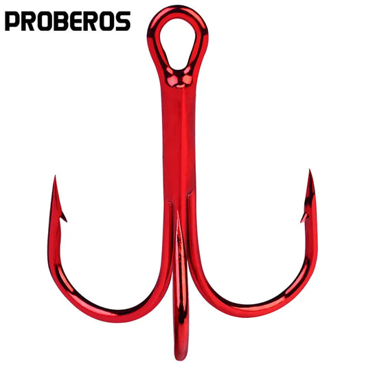 50pc FishHook Proberos Brand Fishing Hook High Carbon Steel Treble Hook Fishing Tackle Round Bent Treble Saltwater Bass 2#-10#