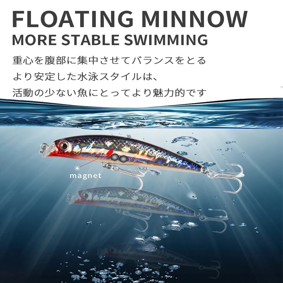 Hot model bearking Retail fishing lures, floating minnow,penceil bait size 90mm 10g,magnet inside,dive 0.5m