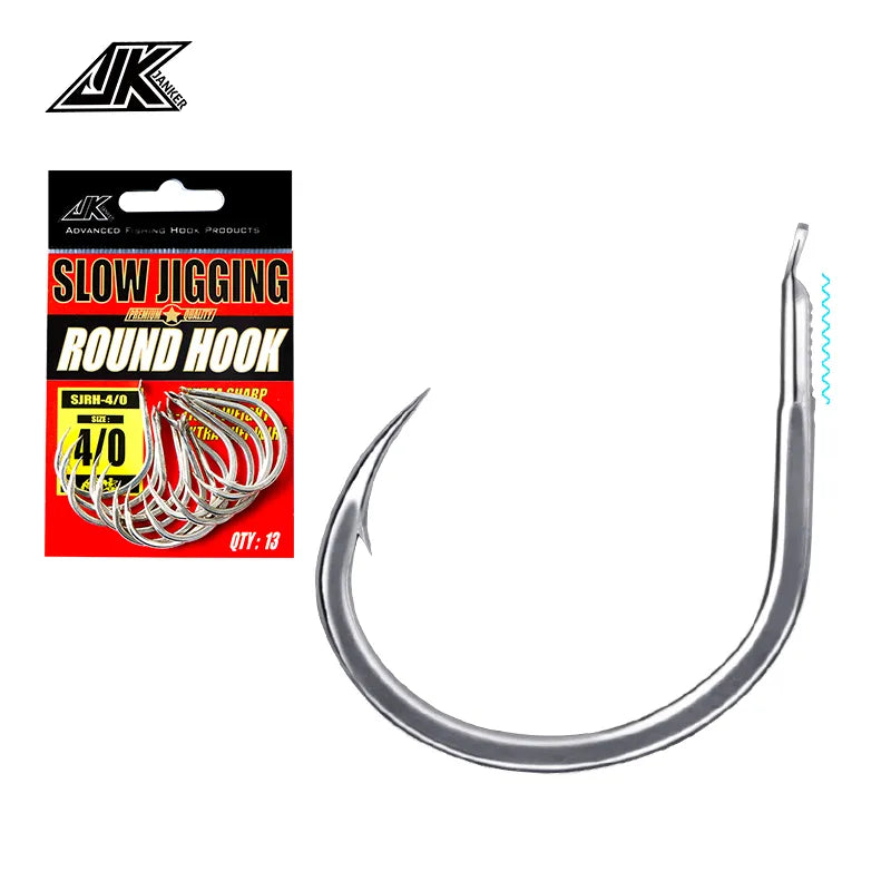 JK SJRH Slow Jigging Round Light Fishing Hooks Sea Carbon Flat Lure Fishhook 1/0 2/0 3/0 4/0 anzois tuna Jigs Hook Hamecon Tools