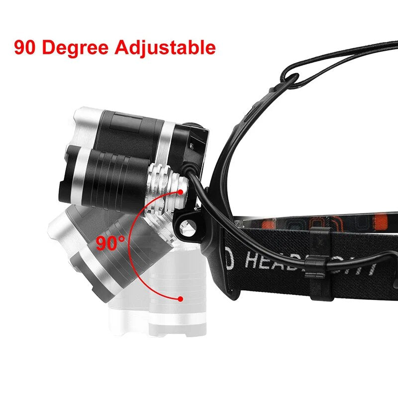 T20 LED Headlamp High Lumen 3/5 LED Light Ultra Bright Headlight USB Rechargeable 4 Modes Flashlight Waterproof  Fishing Hunting