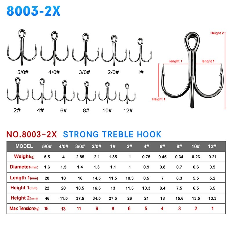 PROBEROS 10pcs/lot Saltwater Fishing Hook 1-2-4-6-8-10-12-2/0-3/0-4/0 High-Carbon Steel Fishhook High Strength Treble Hook Black