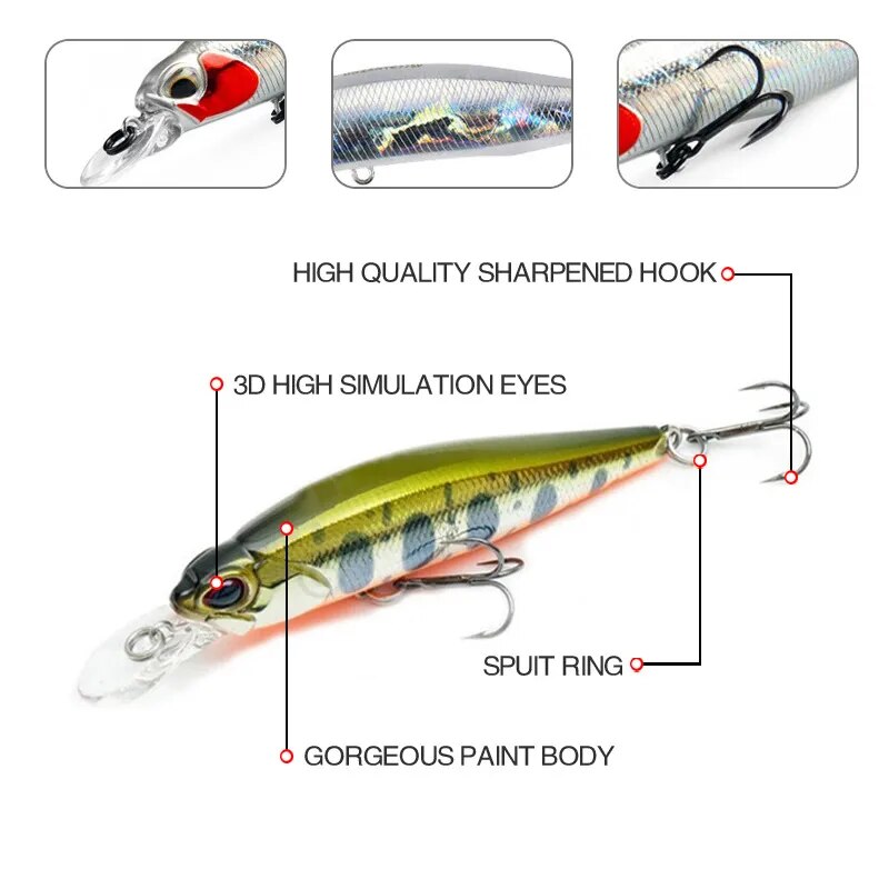 1PCS Suspending Minnow Fishing Lure 63MM/5G Wobblers Artificial Japanese Professional Hard Bait Winter Deep Sea Fishing Tackle