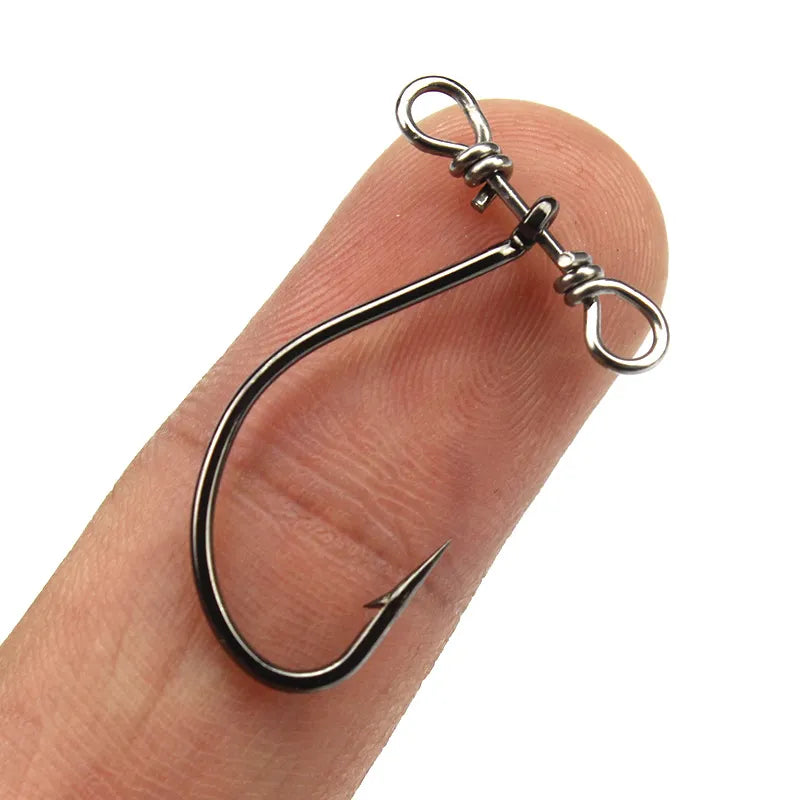 Balance Single Hook 2.5cm/0.4g Black Nickel Worm Hooks Double Hole Rotation Ring Scale Soft Bait Hooks