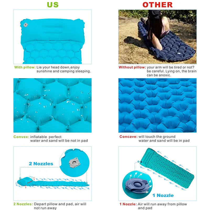 Hitorhike/Homful Inflatable Sleeping Pad Moisture-proof Camping Mat With Pillow air mattress glamping Cushion inflatable sofa