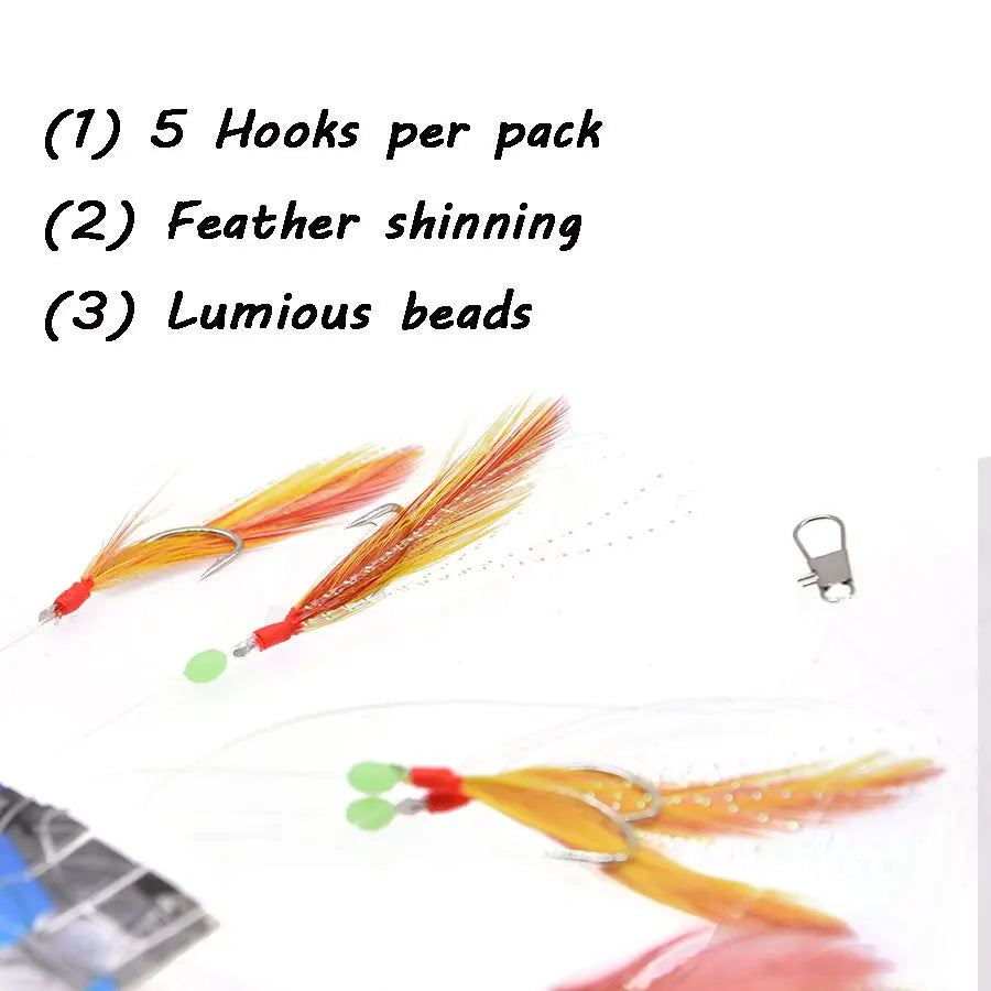 10packs fishing feather hooks cock feather sabiki baits fly fishing sabiki carp fishing tackle