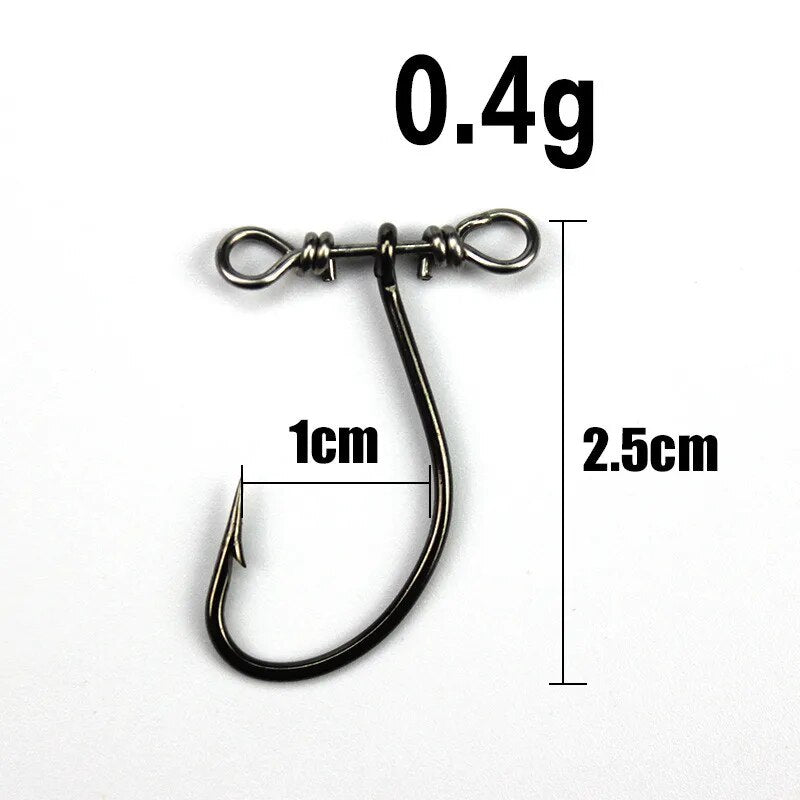 Balance Single Hook 2.5cm/0.4g Black Nickel Worm Hooks Double Hole Rotation Ring Scale Soft Bait Hooks