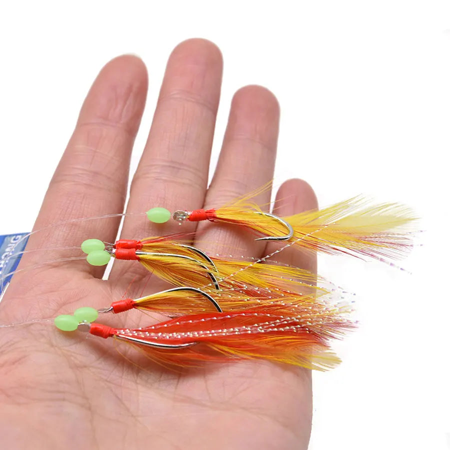 10packs fishing feather hooks cock feather sabiki baits fly fishing sabiki carp fishing tackle