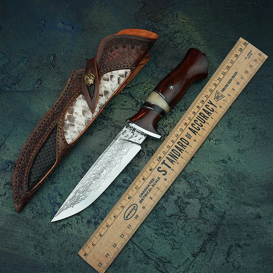 VG10 Damascus Steel Hunting Knife with Sheath 3.9inch Handmade Fixed Blade Knives Rosewood Handle Outdoor Survival Knives Tools