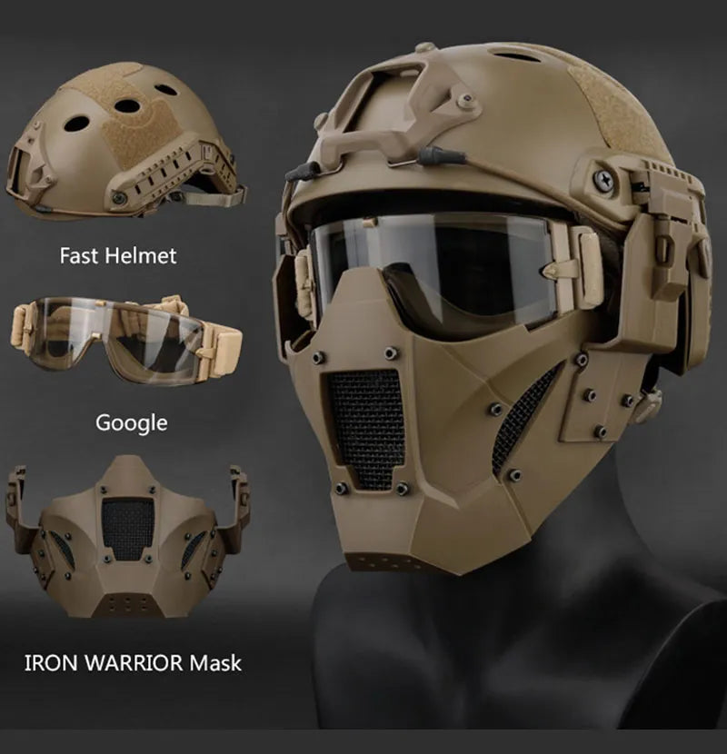 Multi Function Iron Mesh Tactical Mask with Fast Helmet and Tactical Goggles Airsoft Hunting Motorcycle Sport Play