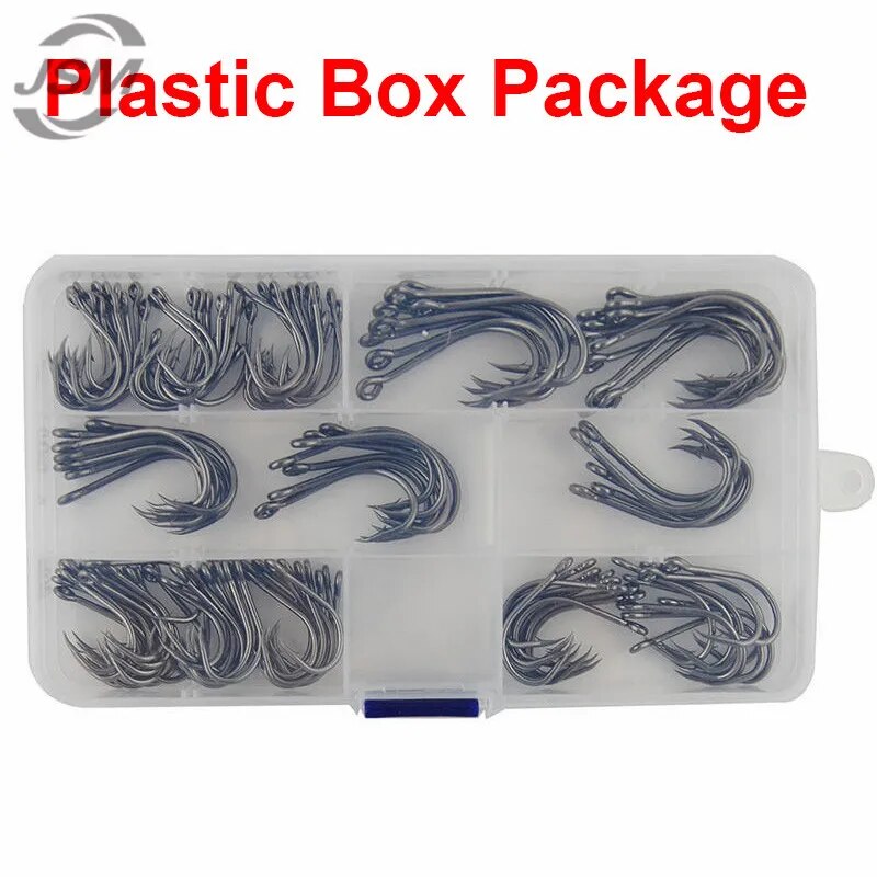 JSM 130pcs 9260 High Carbon Steel Fishing Hooks Saltwater Fishing Faultless O'shaughnessy Bait Fishhooks Set With Box