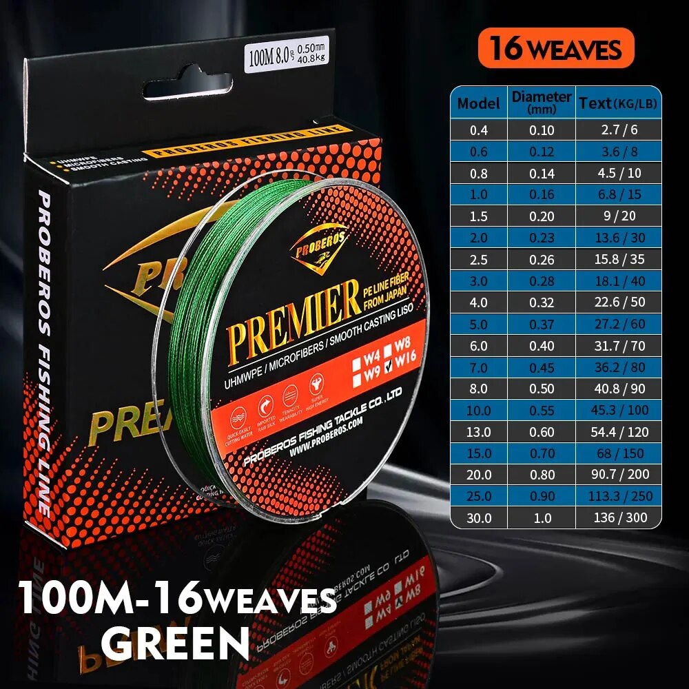 100M PRO BEROS PE Fishing Line 16 stands 16 Weaves Japan Braided Wire Available 40LB-100LB PE Braided Line