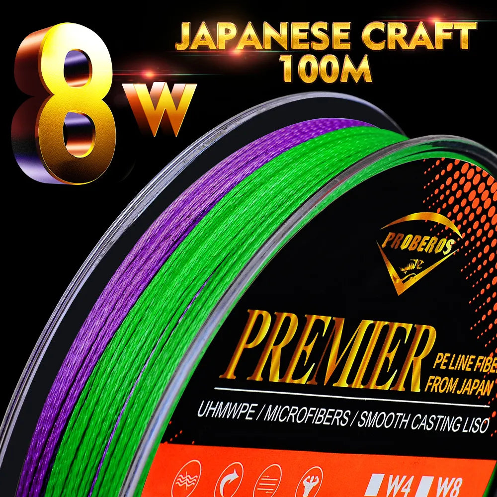 100M Carp Fishing Line 8 Strands Weave Super Strong Braid Wire 6-100LB Camo Multicolor Multifilament Braided PE Fishing Line