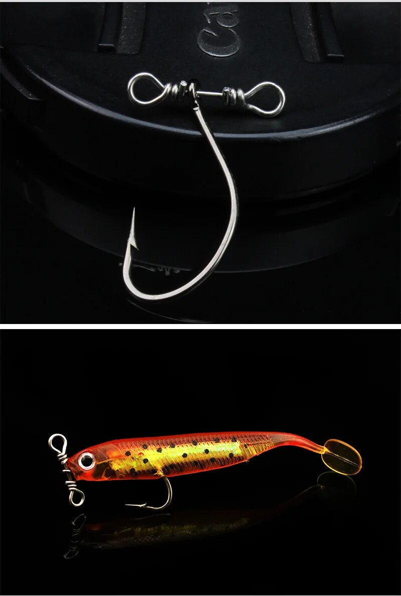 Balance Single Hook 2.5cm/0.4g Black Nickel Worm Hooks Double Hole Rotation Ring Scale Soft Bait Hooks