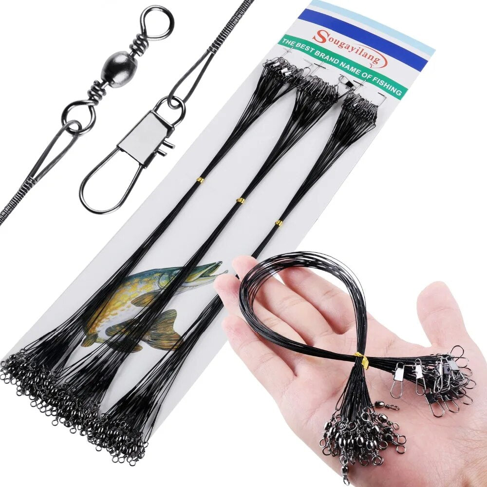 Sougayilang 72pcs Fishing Wire Line Trace Wire Leader Swivel Spinner Shark Fishing Wire Leaders Fishing Accessory Tackle