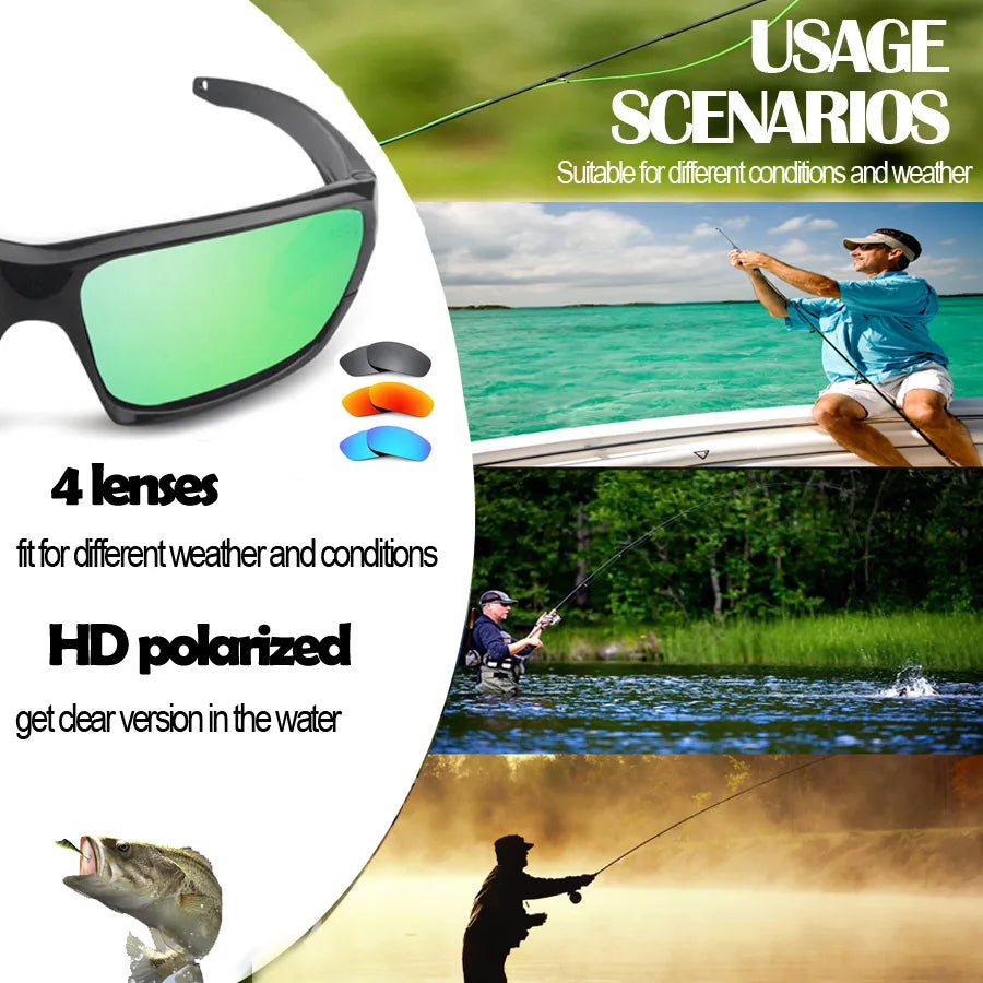 NEWBOLER Fishing Sunglasses 4 Polarized UV lens Camouflage Frame Men Women Sport Sun Glasses Camping Driving Clip Eyewear