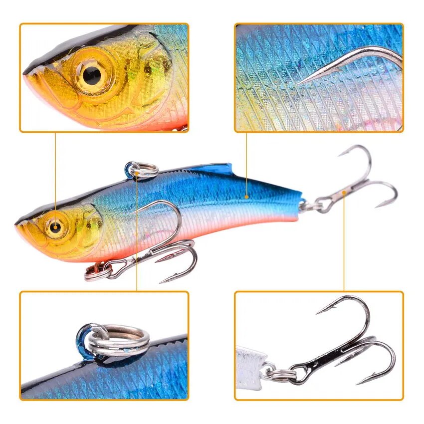 1pcs VIB Fishing Lures 70mm 17g Long Casting Rattlin Hard Bait Sinking Artificial Bait Bass Pike Fishing Tackle