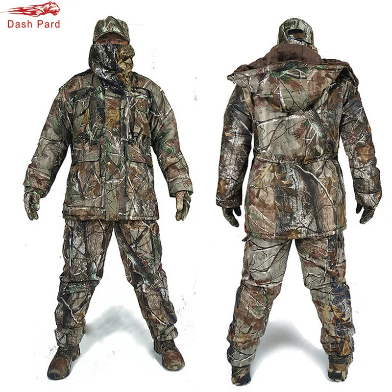 High Quality Man Winter Thick Bionic Camouflage Ice Fishing Hunting Ghillie Suit Outdoor Military Cold Qeather Cotton Coat Suit