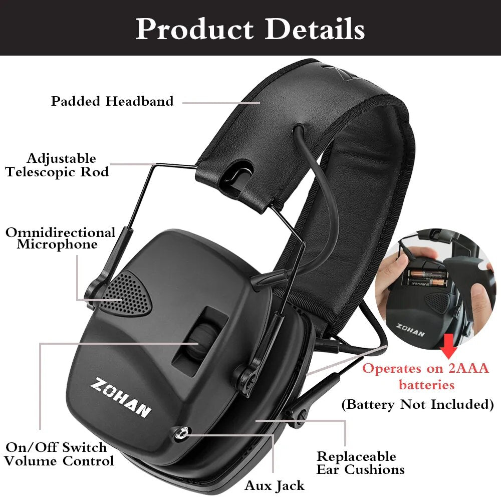 ZOHAN Electronic Shooting Ear Protection Sound Amplification Anti-noise Earmuffs Professional Hunting Ear Defender Outdoor Sport