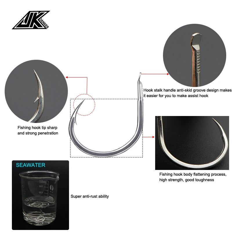 JK SJRH Slow Jigging Round Light Fishing Hooks Sea Carbon Flat Lure Fishhook 1/0 2/0 3/0 4/0 anzois tuna Jigs Hook Hamecon Tools