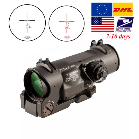 Tactical Rifle Scope 1x-4x Fixed Dual Purpose Scope Red illuminated Red Dot Sight for Rifle Hunting Shooting