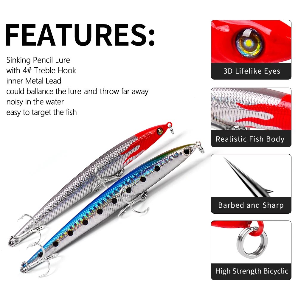 PROBEROS Top Pencil Wobbler 13cm-27.5g Sinking Fishing Lure With 4# Matte Tin Hooks Artificial Hard Bait Bass Fishing Baits