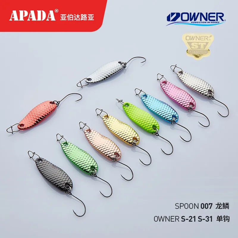 APADA Spoon 007 Loong Scale 2.5g/3.5g OWNER Single Hook 28-32mm Multicolor Metal little Spoon Fishing Lures