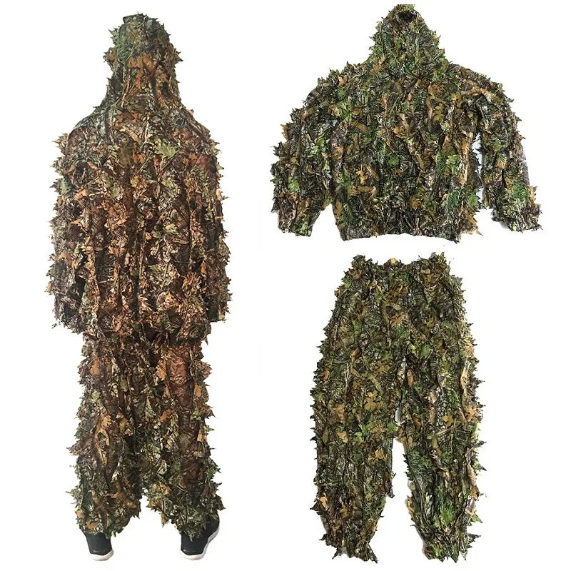 Men Women Kids Outdoor Ghillie Suit Camouflage Clothes Jungle Suit CS Training Leaves Clothing Hunting Suit Pants Hooded Jacket