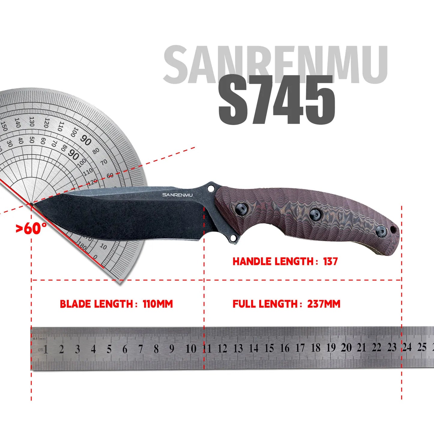 SANRENMU S745 Fixed Blade Knife Straight Knife 14C28 Outdoor Knife Camping Utility Survival Tactical Hunting Knivse EDC Tool