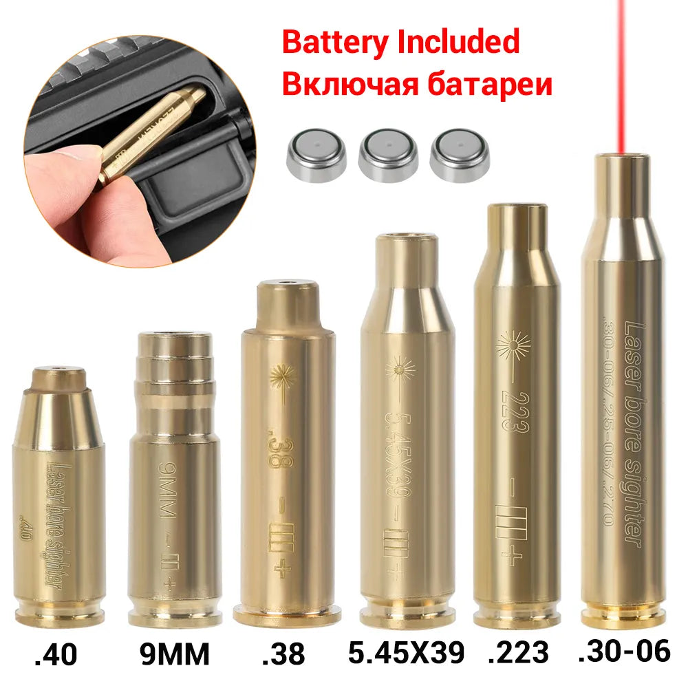 Tactical Red Laser Bore Sight Training Bullet Caliber .223/9mm/.308/7.62/.45/5.45x39 Cartridge Brass Bore Sighter for Hunting