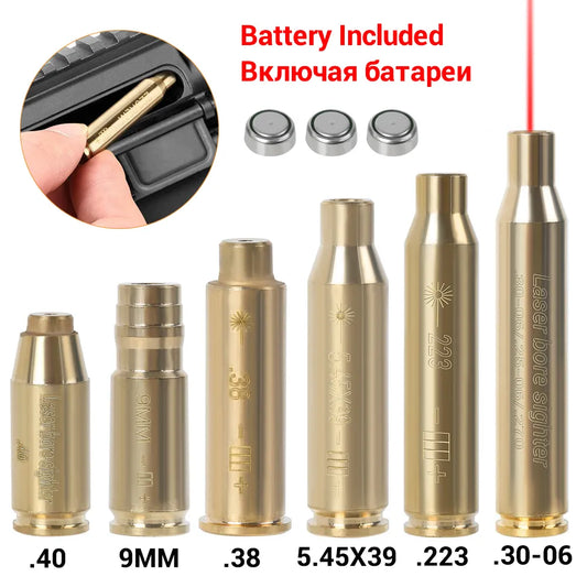 Tactical Red Laser Bore Sight Training Bullet Caliber .223/9mm/.308/7.62/.45/5.45x39 Cartridge Brass Bore Sighter for Hunting