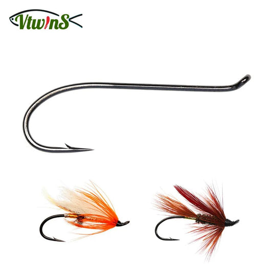 Vtwins 30PCS Black Nickel High Carbon Steel Long Shank Nymph Streamer Dry Wet Fly Trout Bass Salmon Fly Tying Fishing Hooks