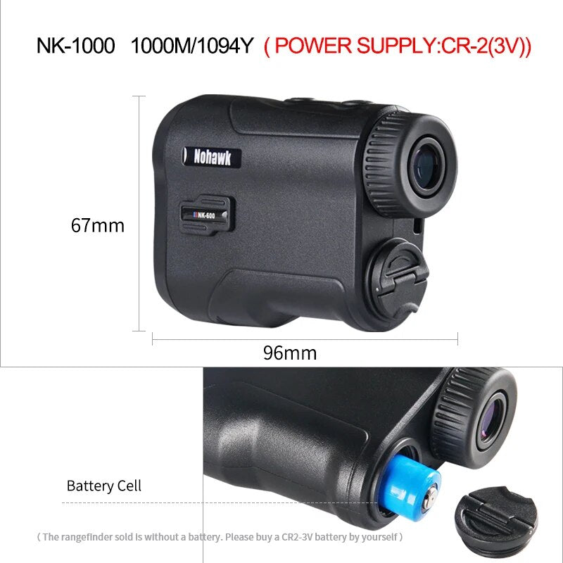 Nohawk 600/1800M  Multifunctional Laser Range Finder Monocular for Hunting Golf Sport, Hunt Survey Telescope CR2-3V Detachable