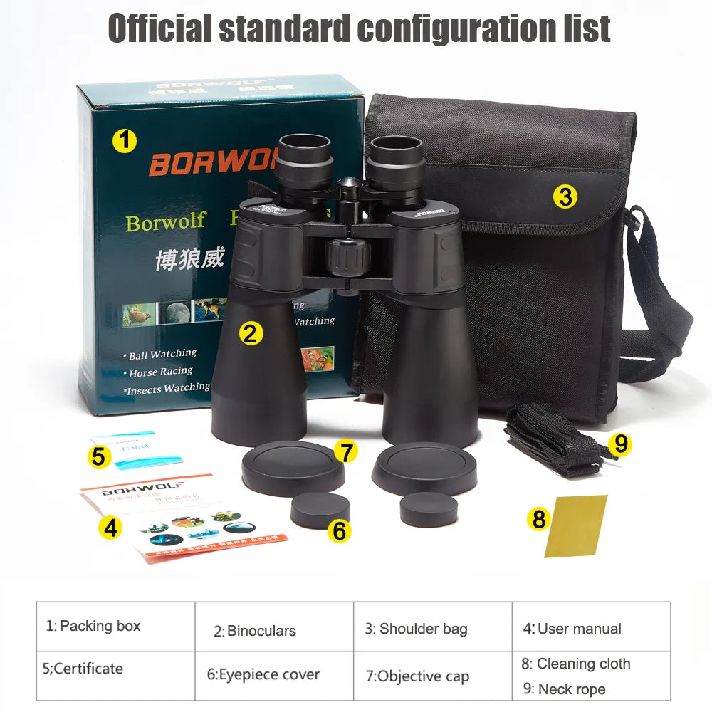 Borwolf 10-380X100  High Magnification Long Range Zoom 10-60 Times Hunting Telescope Binoculars  HD Professiona  Zoom