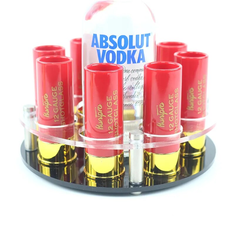 Hunting Shooting Outdoor 8 Pcs Gift 12 Gauge Shotgun Shell Shot Glasses Set with Acrylic Cup Holder Bullet Cup Rifle Tactical