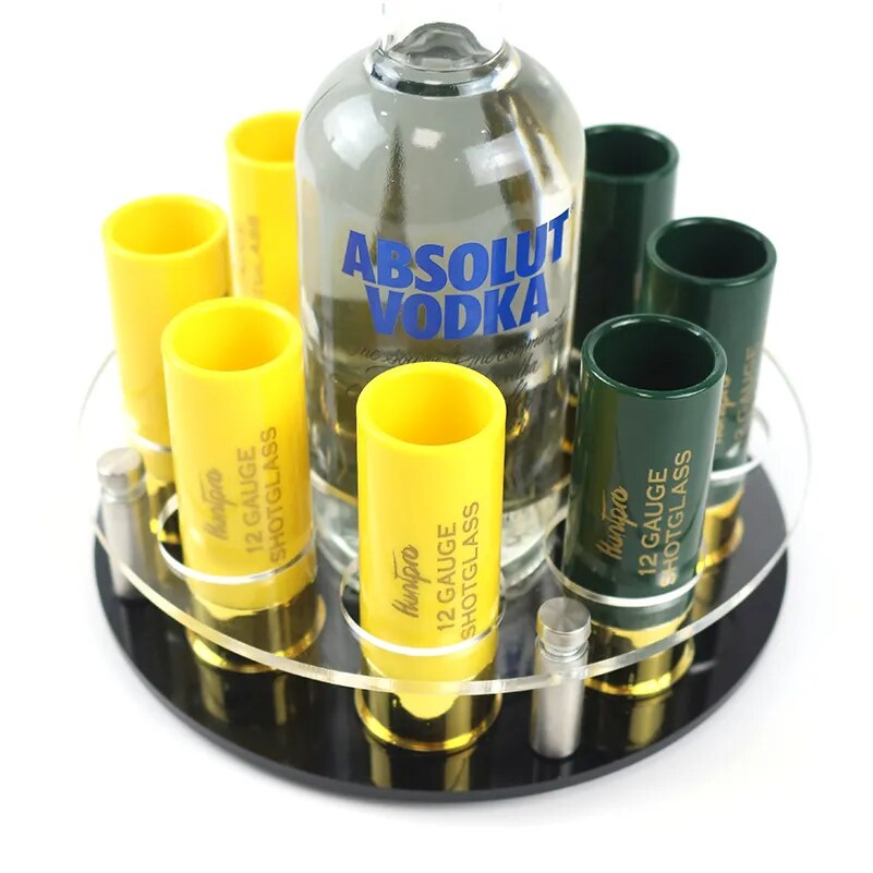 Hunting Shooting Outdoor 8 Pcs Gift 12 Gauge Shotgun Shell Shot Glasses Set with Acrylic Cup Holder Bullet Cup Rifle Tactical