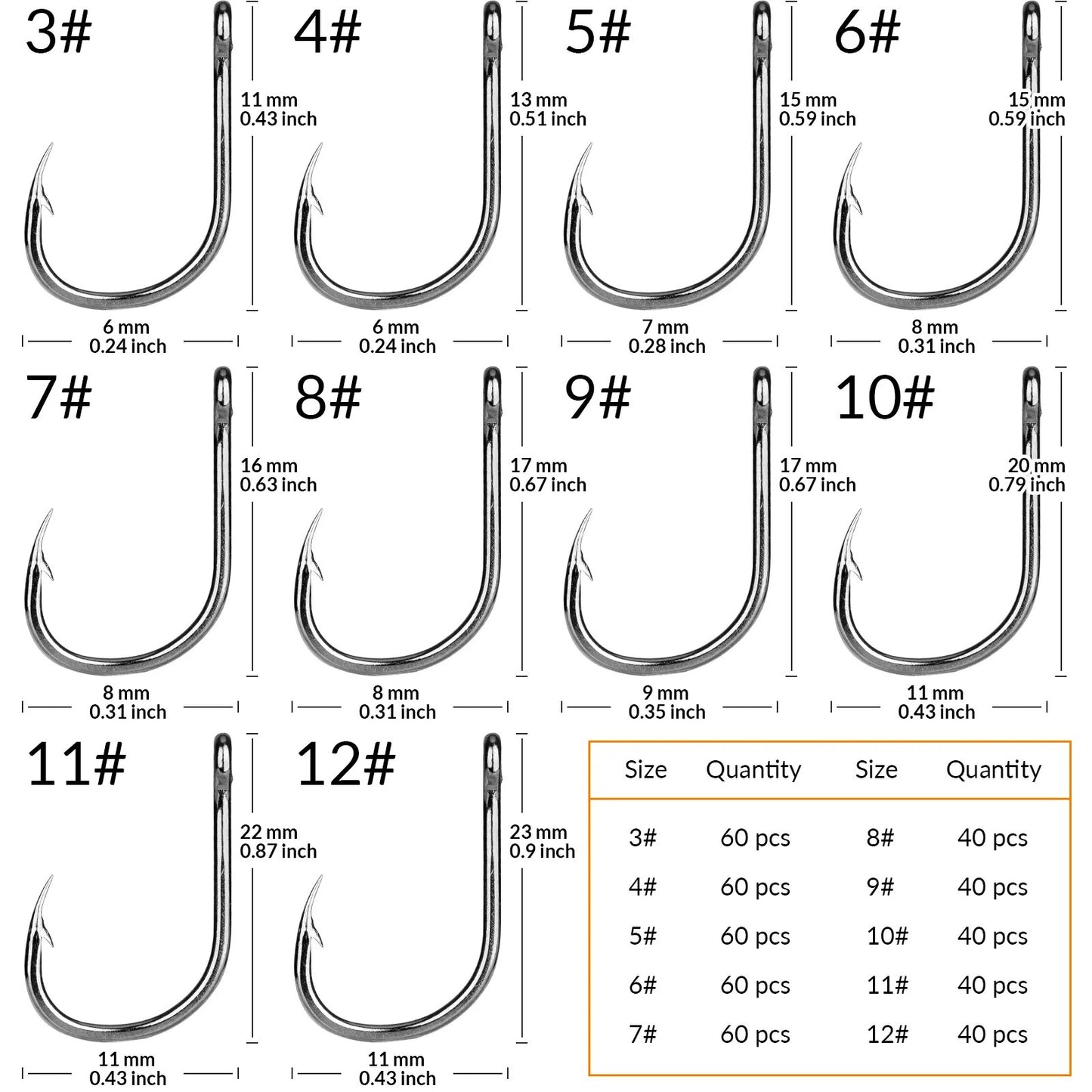 500 Pcs #3-#12 Freshwater Fishing Hooks Carp Fishhooks Barbed Hooks Kit Jigging Bait Carp Fishing Hook Silver Black Gold