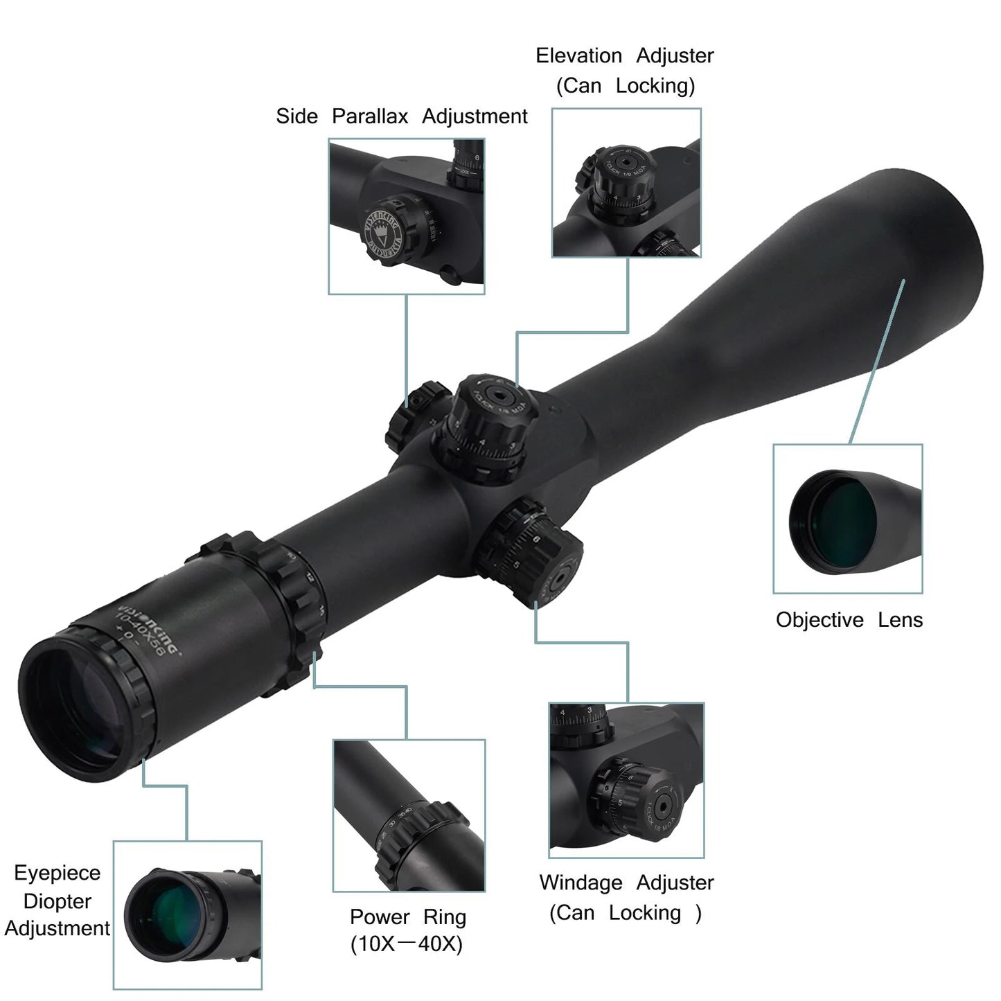 Visionking 10-40x56 T Military Riflescope Long Range Sniper Aim Optical Sight High Magnifer Night Hunting Scope .30-06 .308 .50