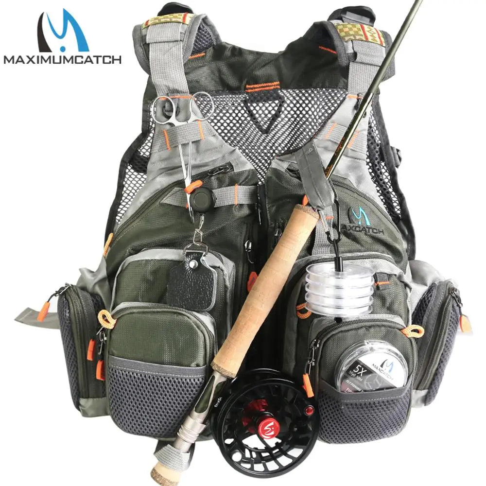 Maximumcatch Mesh Fly Fishing Vest Fishing Back Multifunction Pockets Fishing Backpack Vest