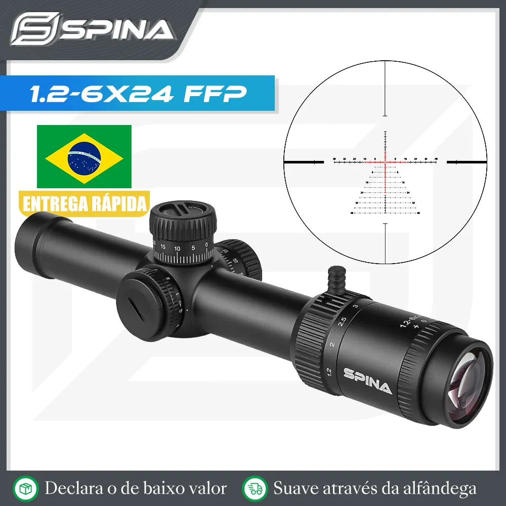 SPINA Optics 1.2-6x24 FFP/SFP Red/Green Illuminated 1/2 MOA Hunting Rifle Scope CQB Riflescope .223 AR15 .308