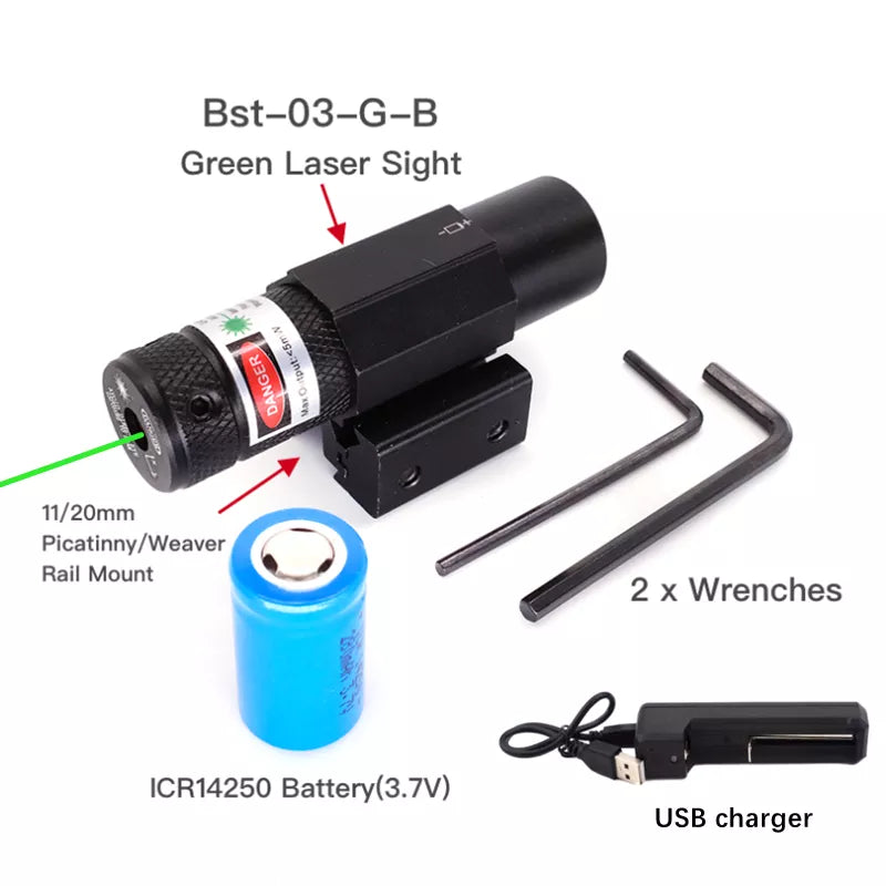 Tactical Red/Green Laser Pointer Sight Adjustable 11/20mm Picatinny Rail Gun Rifle Pistol Sight for Hunting