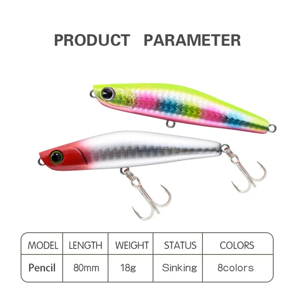 8cm 18g Fishing Lure Pencil Wobbler Yoichi 99 Super Long Cast Slow Sinking Jerkbait Artificial Hard Bait Ocean Fishing Bass Bait