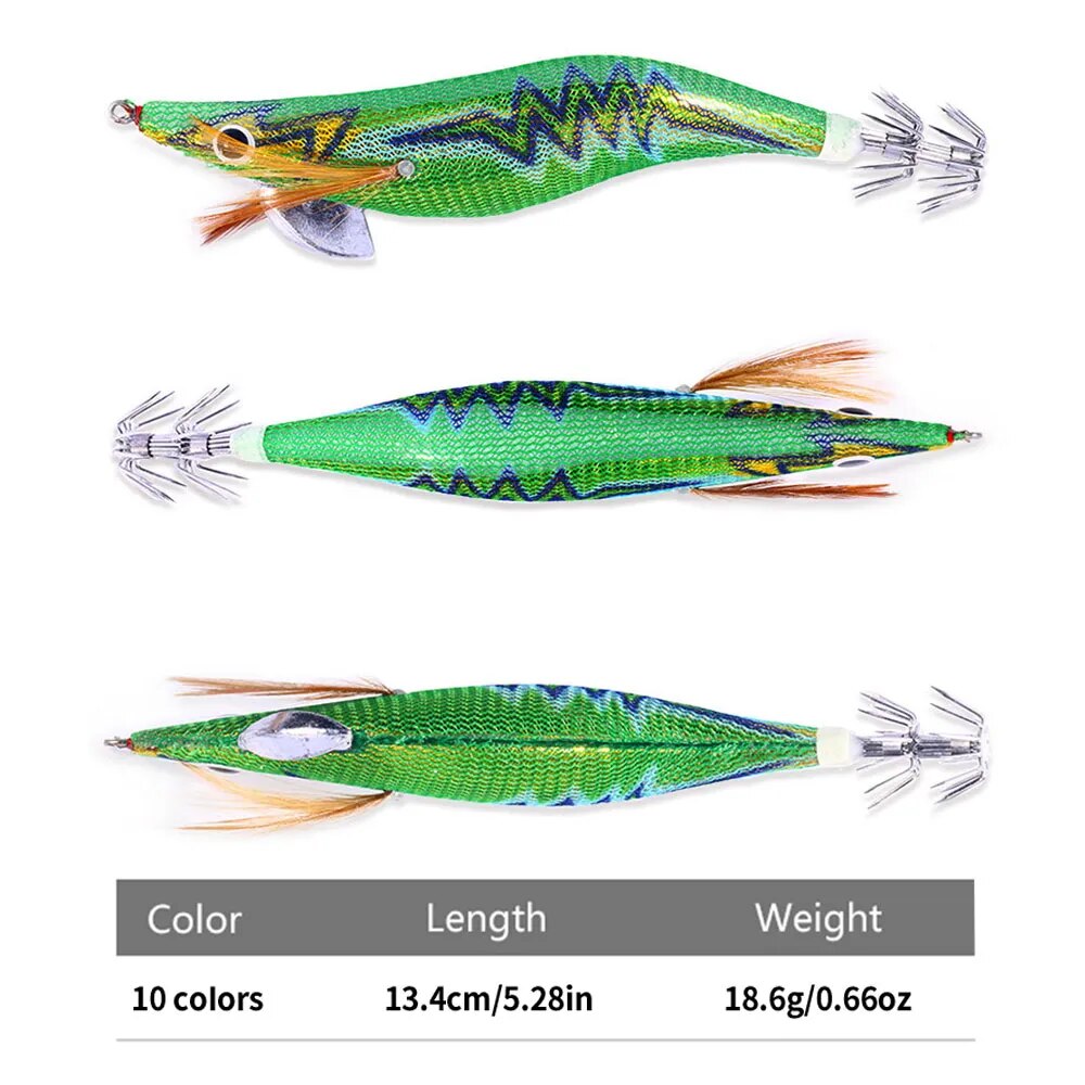 3.5 Pesca Squid Jigging Lure Wood Shrimp Jig Hook Artificial Bait 14Cm-18G Octopus Cuttlefish Fishing Tackle with Rattling