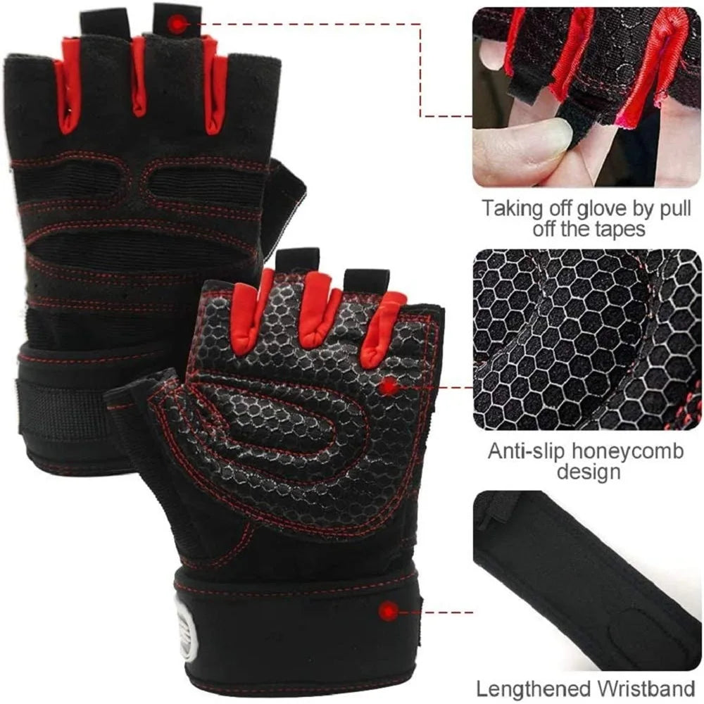 Workout Gloves for Men Women Weight Lifting Half Finger Glove with Wrist Wrap for Gym Sport Training Bicycle Motorcyclist Glove