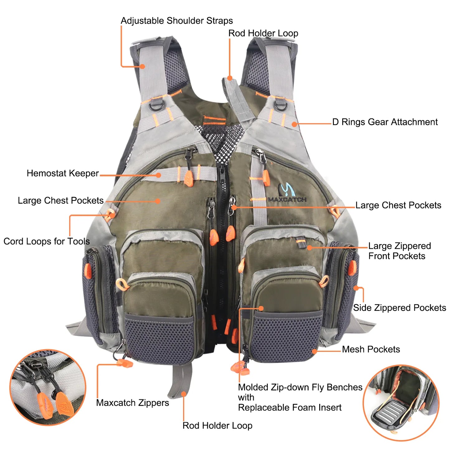 Maximumcatch Mesh Fly Fishing Vest Fishing Back Multifunction Pockets Fishing Backpack Vest