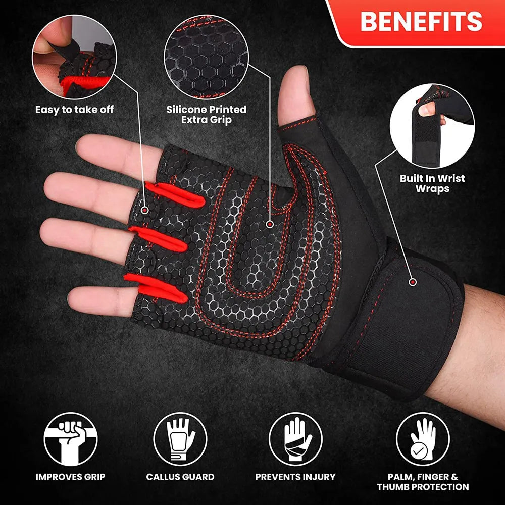 Workout Gloves for Men Women Weight Lifting Half Finger Glove with Wrist Wrap for Gym Sport Training Bicycle Motorcyclist Glove