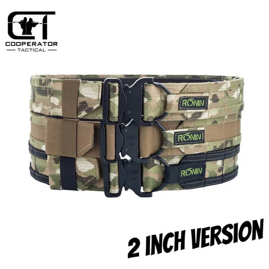 Ronin Style 2 Inch Military Tactical Belt with Quick Release Cobra Buckle Double Layer Belt for Outdoor Combat Airsoft